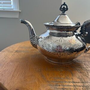 Elegant Silver Teapot with Ornate Design